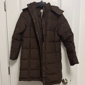 L.L. Bean Dark Brown 3/4 Puffer Coat XS